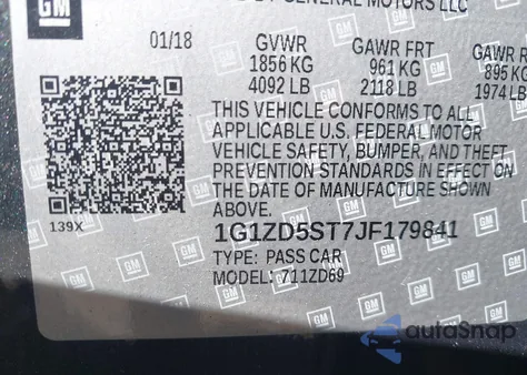 2018 Chevrolet Malibu Lt из США, поврежденный, VIN 1G1ZD5ST7JF179841